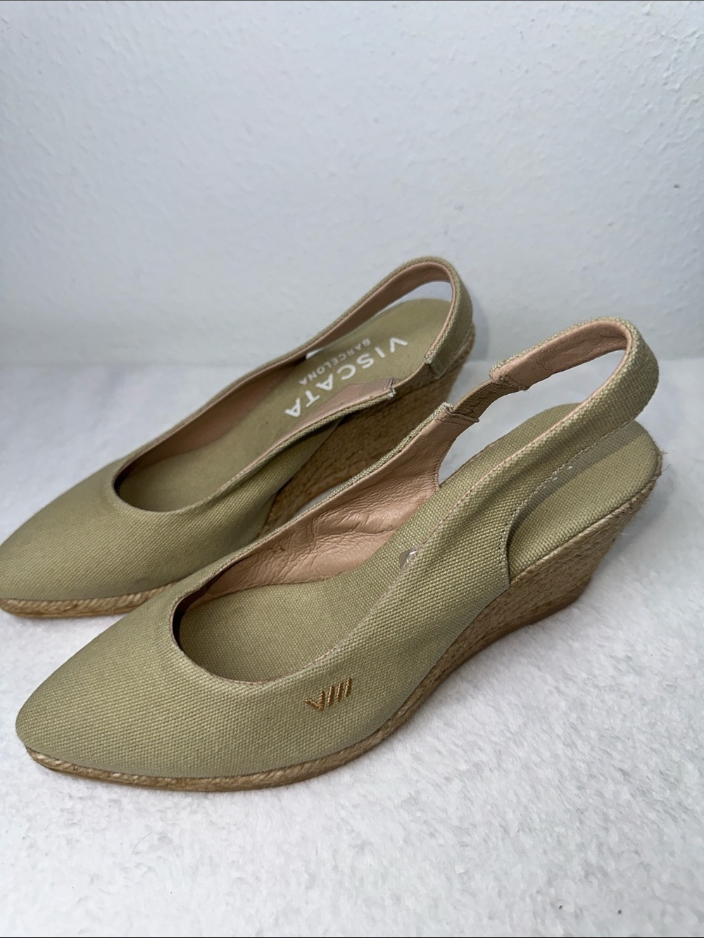 NWOB Viscata Barcelona  Espadrille Palomera Olive Green Canvas Slingback Wedges